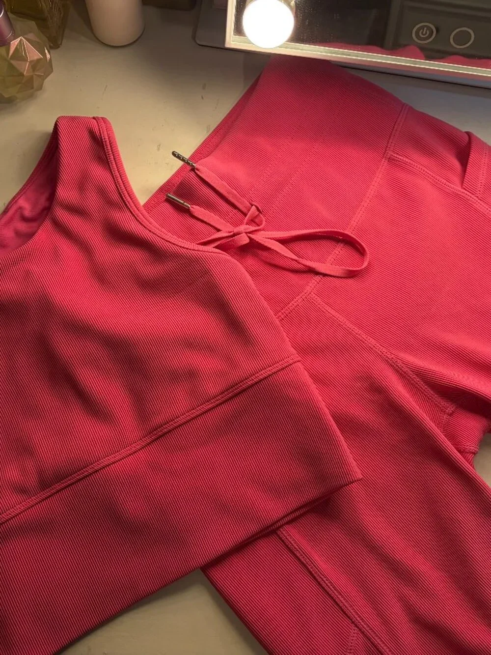Move Theology Ribbed Bike Short Set Hot Pink Activewear 2-Piece